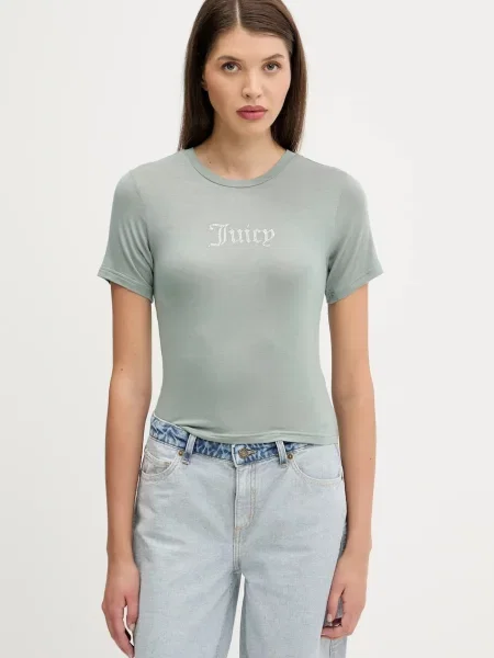 Тениска Juicy Couture SHEER FITTED TEE дамска зелено