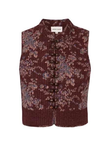 Matlasat vestă Antik Batik cu model floral cu imagine maro