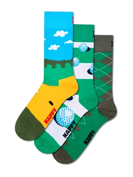 Happy Socks Nogavice Golf svetlo modra / temno siva / zelena bela