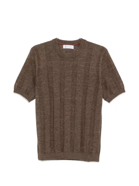 Krátké žebrované tričko Brunello Cucinelli hnědé