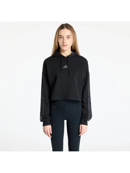Хавлиени суичър с качулка Adidas Performance на райета с принт черно