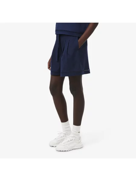 Lacoste Bermudy Oversize Z Lejącej Mieszanki Lnu granatowe