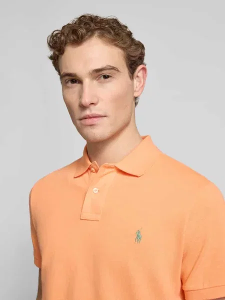 Koszulka polo o kroju slim fit z czystej bawełny Polo Ralph Lauren pomarańczowe