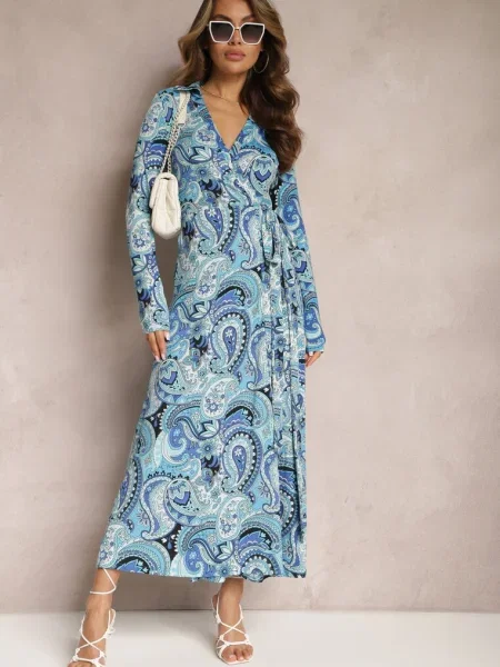 Rochie Maxi cu Funda în Talie Rosali albastră