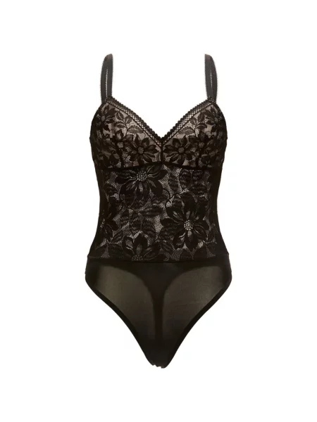 Body Wolford cu model floral din dantelă negru