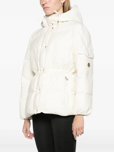 Scurt geacă cu puf Moncler cu glugă alb