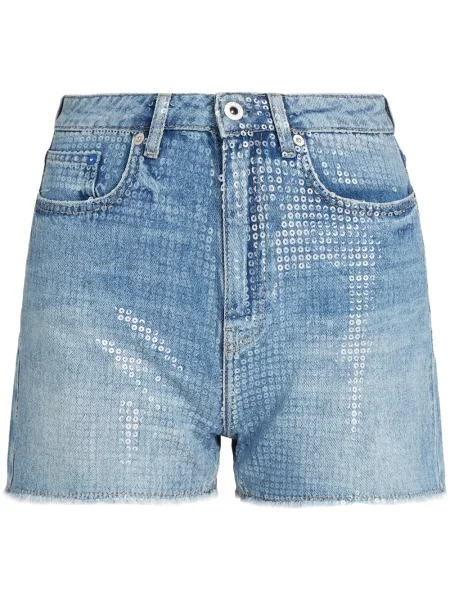 Pantaloni scurți din denim Karl Lagerfeld Jeans cu paiete albastru