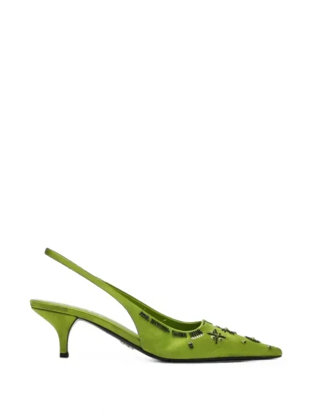 Pantofi cu toc Prada din satin slingback verde