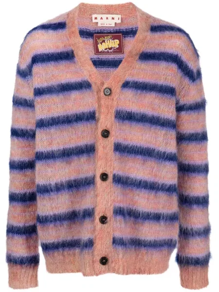 Cardigan Marni cu dungi de mohair roz