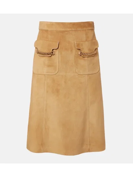 Fustă midi Gucci din piele de căprioară galben