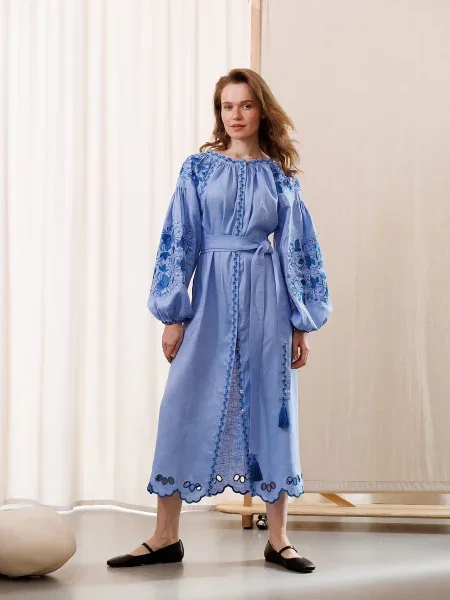 Платье Embroidered Gem с вышивкой синее