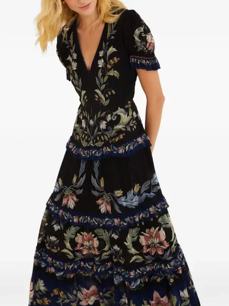 Rochie maxi Farm Rio cu model floral cu imagine negru