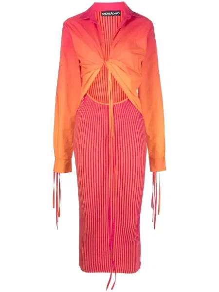 Dzianinowa sukienka midi Andreadamo gradientowa do kolan różowa