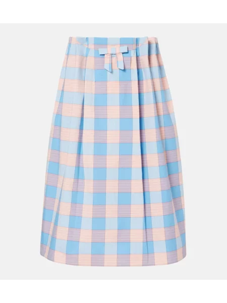 Fustă midi Prada în carouri până la genunchi din poplin roz