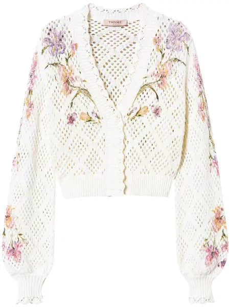 Kardigan Twinset w kwiatki z nadrukiem biały
