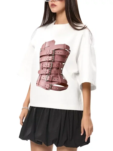 Scurt tricou Hamza cu imagine alb