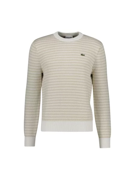 Sweter Lacoste w paski z paskiem beżowy