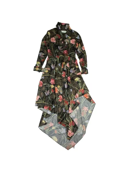 Rochie midi Off-white cu model floral cu imagine drapată alb
