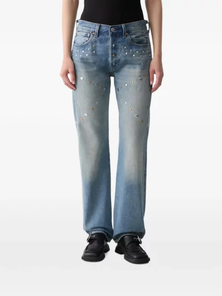 Pantaloni scurți din denim Levi's® din dantelă zdrențuiți cu talie înaltă albastru