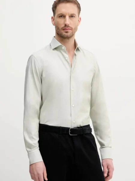 Košile BOSS slim s italským límcem šedá