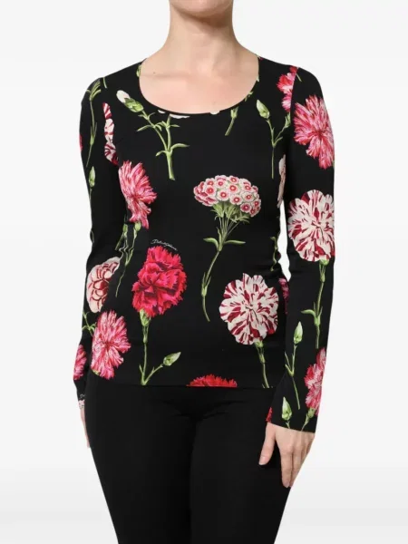 Lung bluză Dolce & Gabbana cu model floral cu imagine negru