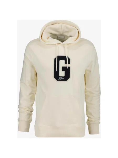 Bluza z kapturem Gant G Badge kremowy niebieski S biały