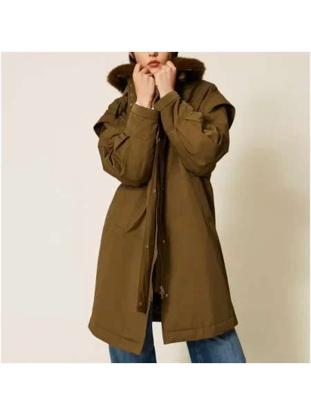 Parka Twinset ze sztucznego futra zielona