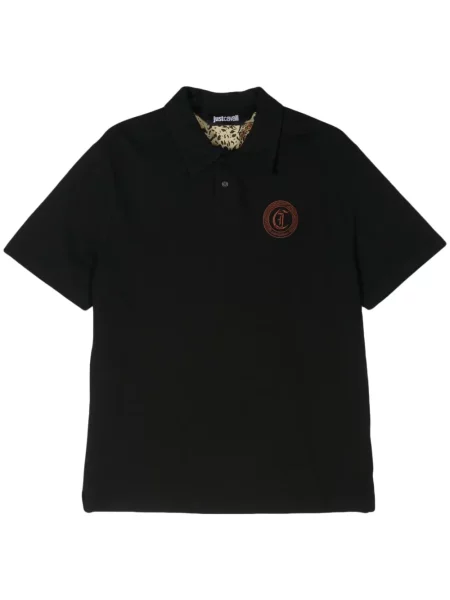 Поло тениска Just Cavalli бродирана черно