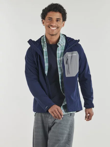 Geacă Columbia cu glugă softshell albastru