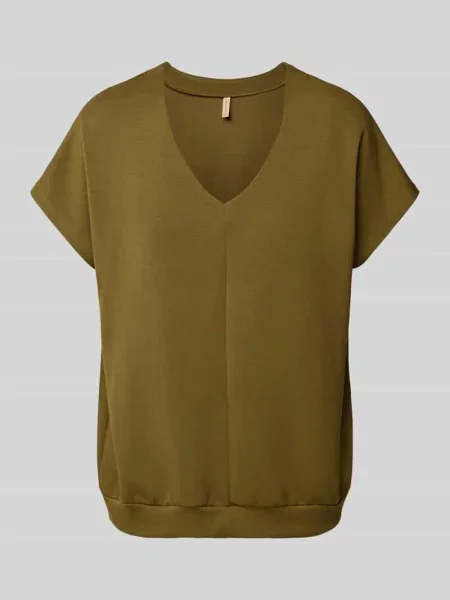 T-shirt z dekoltem w serek model ‘BANU’ Soyaconcept khaki