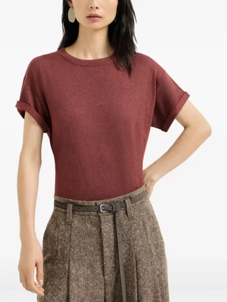 Ușor tricou Brunello Cucinelli de mătase roșu