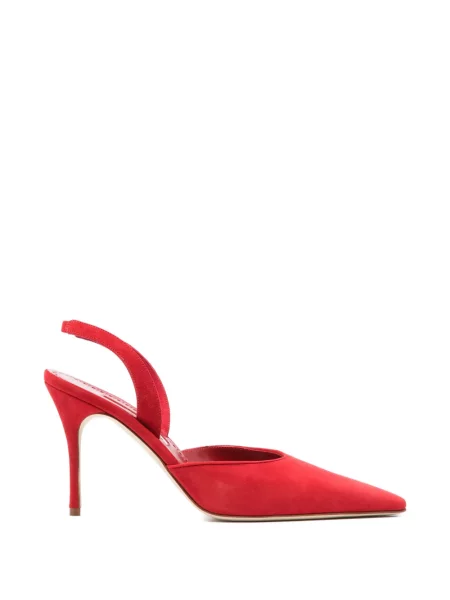 Pantofi cu toc Manolo Blahnik din piele de căprioară slingback roșu