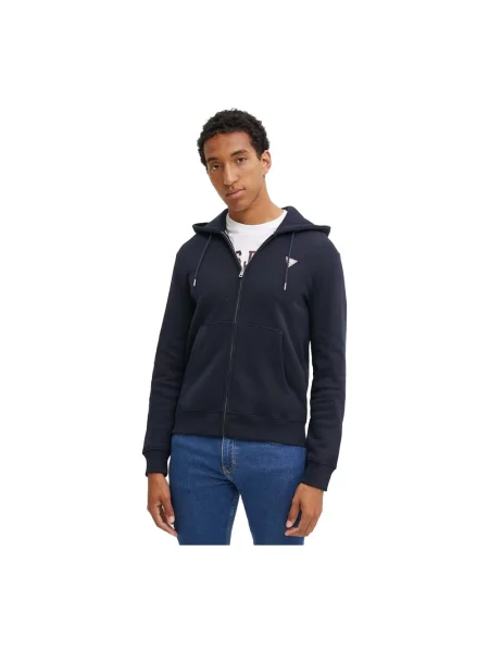 Guess Jeans bluza granatowy z kapturem gładka niebieska