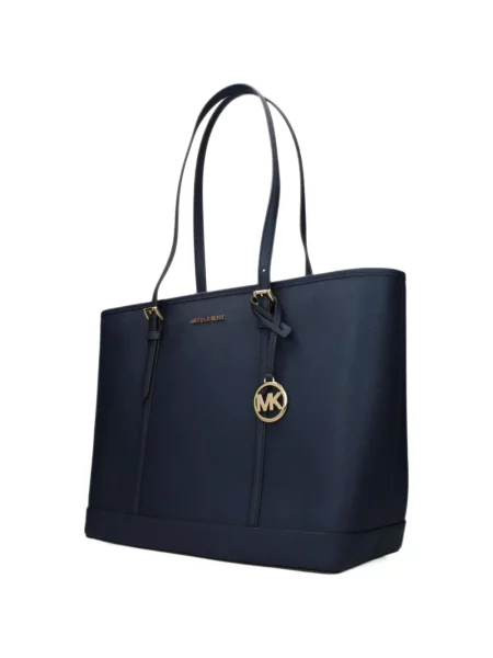 Bőr shopper táska Michael Kors autogrammal kék