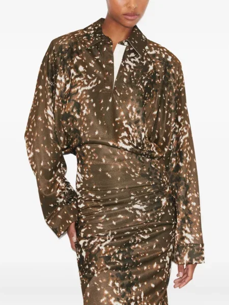 Rochie maxi Tory Burch cu imagine cu mâneci lungi cu imprimeu abstract maro