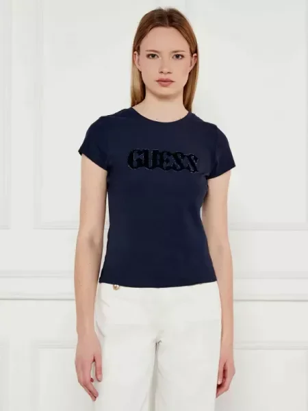GUESS Póló PONY HAIR kék