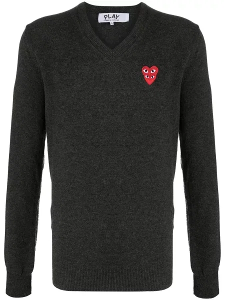 Pulover Comme Des Garcons Play cu broderie cu motiv cu inimi gri