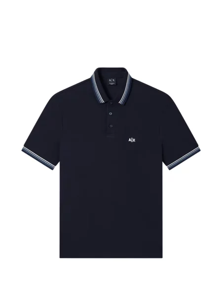 Tricou polo Armani Exchange cu broderie cu dungi albastru