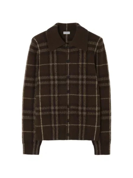 Cardigan Burberry din cașmir în carouri maro