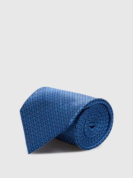 Краватка із шовку у візерунок з кристалами Stefano Ricci синя