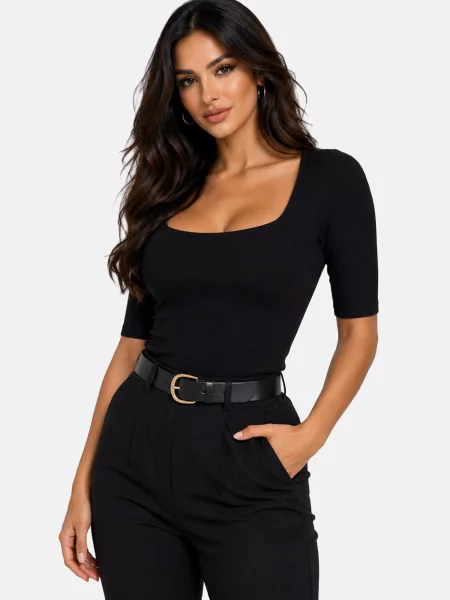 PANTHEROAR Tričko Caro Neck Short Sleeve Top' čierna