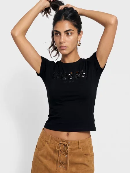 Tricou Guess cu autograf negru