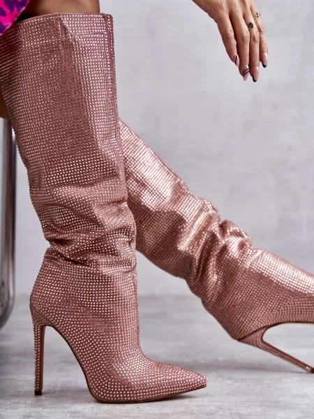 Zirkonové kozačky Fs1 na vysokém podpatku červené