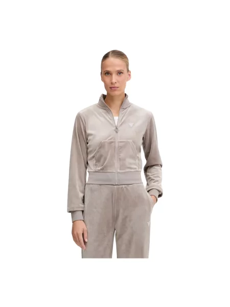 Aksamitna bluza rozpinana Guess beżowa