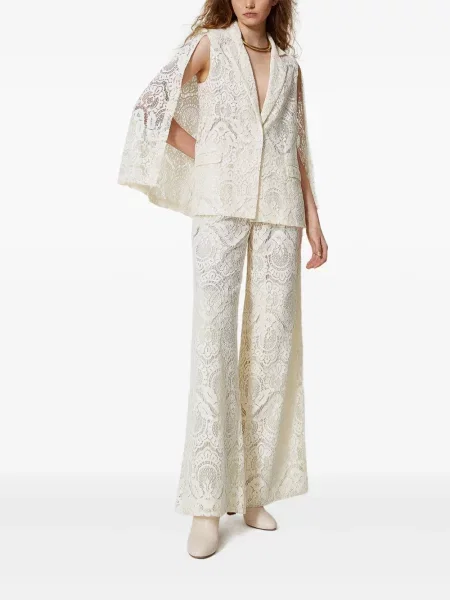 Pantaloni Twinset din dantelă alb