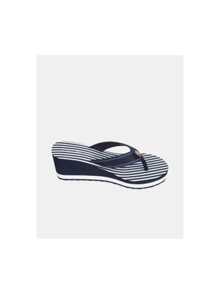 Tommy Hilfiger flip-flop TH STRIPES WEDGE BEACH SANDAL sötétkék éksarkú kék