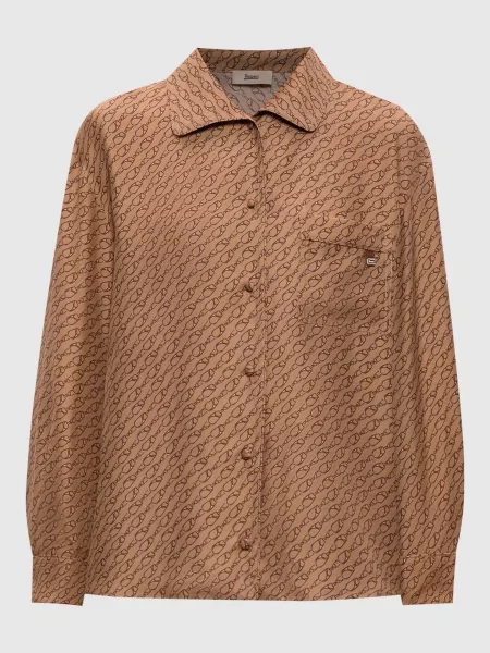 Блуза із шовку в брендовий принт Herno коричнева