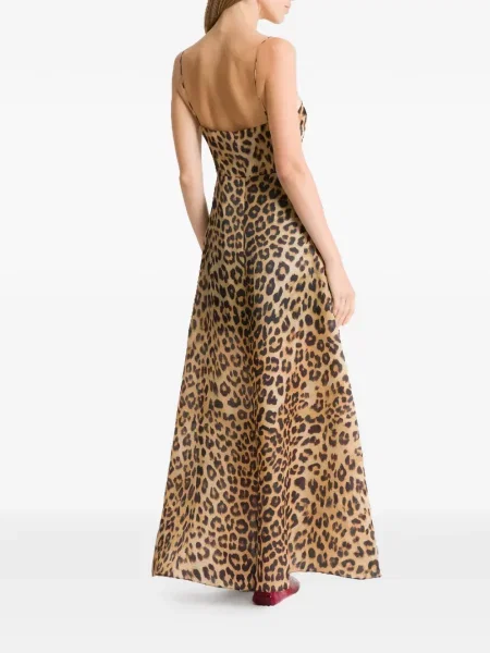 Rochie Alberta Ferretti cu model leopard cu decolteu în V de costum maro
