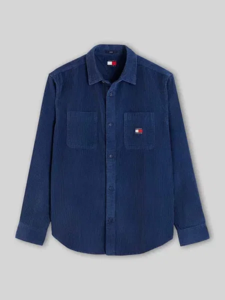 Koszula sztruksowa o kroju regular fit z naszywką z logo Tommy Jeans granatowa