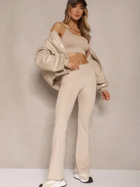 Legginsy Dzwony High Waist Orruvana beżowe